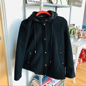 😍 ZARA black coat with detachable rain hood!